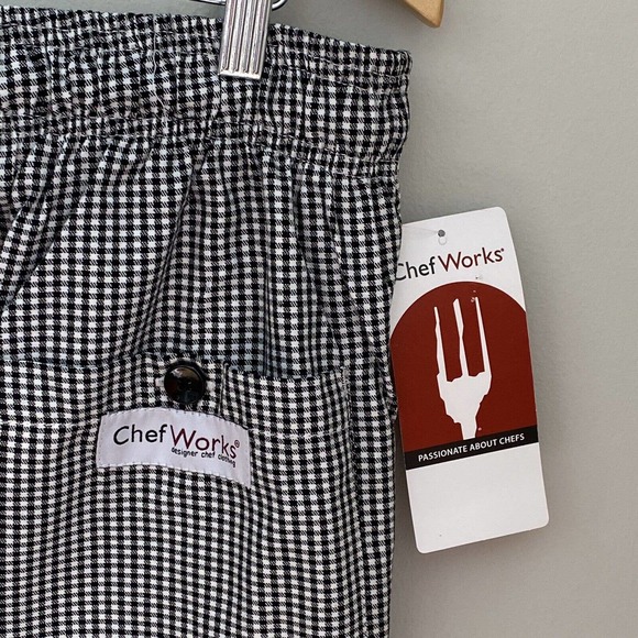 CHEF WORKS Culinary Mens Pants Black & White Check SZ 2XL Drawstring 3 pkt NWT! - Picture 8 of 12